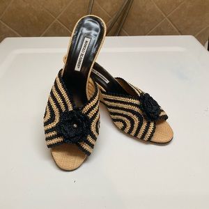 Manolo Blahnik Raffia Wedge Sandals